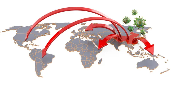 Спалах коронавірусу, поширення китайського вірусу у світі. — стокове фото
