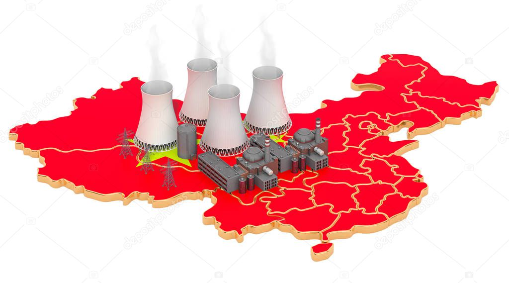 Nuclear power stations in China, 3D rendering