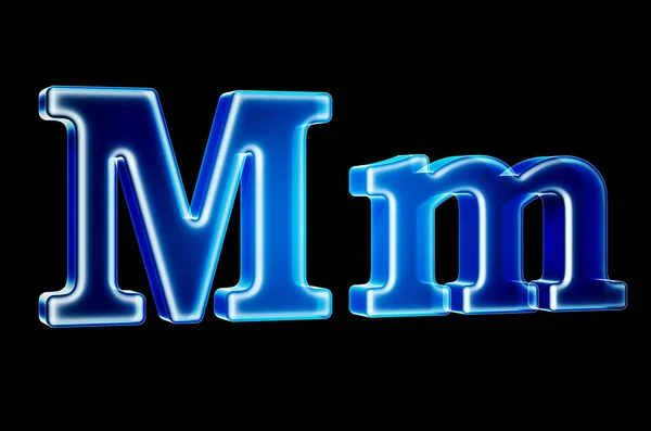 Letras M com efeito holográfico, renderização 3D — Fotografia de Stock