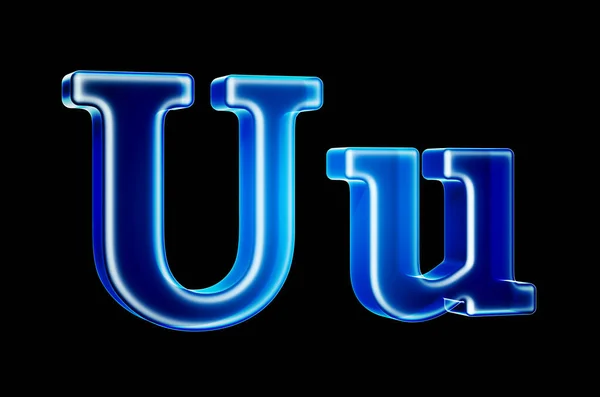 Letters U with hologram effect, 3D rendering