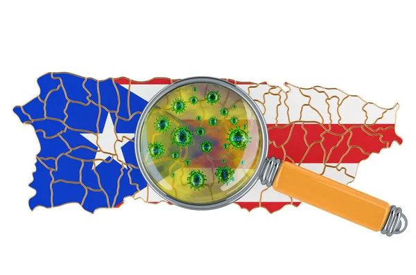 Carte Portoricaine Avec Coronavirus Sous Loupe Rendu Isolé Sur Fond — Photo