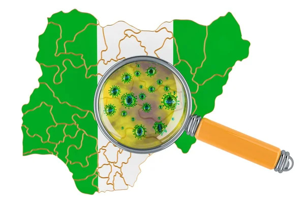 Nigeryjska Mapa Koronawirusem Pod Lupą Renderowanie Izolowane Białym Tle — Zdjęcie stockowe