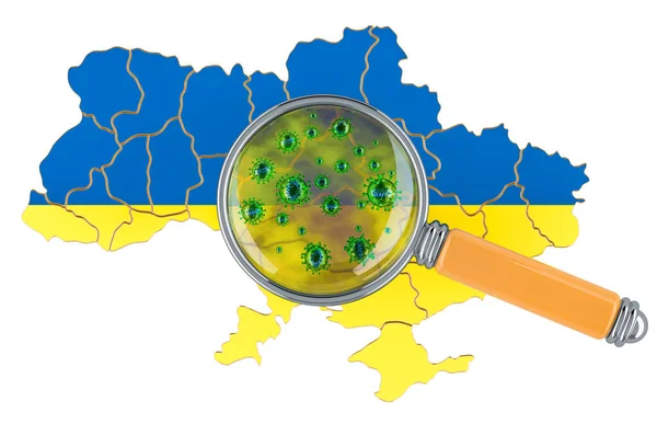 Ukrainian Map Coronavirus Magnifier Rendering Isolated White Background — Stock Photo, Image