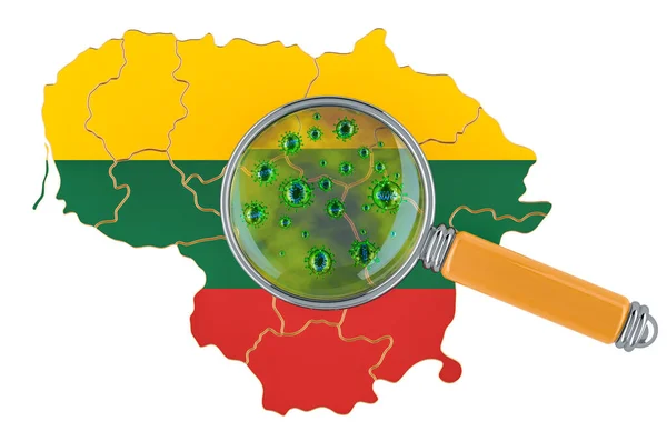 Mapa Lituano Con Coronavirus Bajo Lupa Representación Aislada Sobre Fondo — Foto de Stock