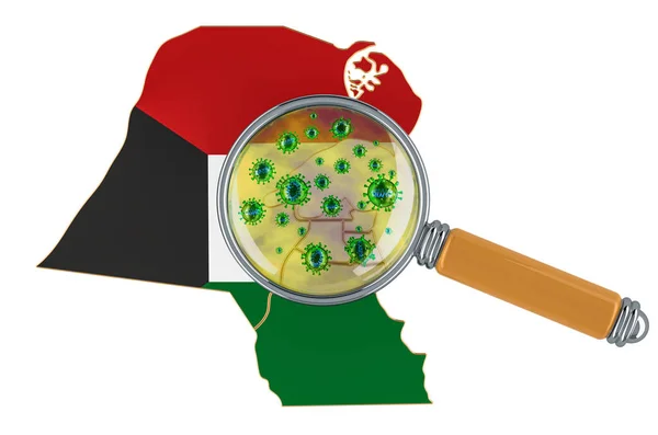 Kuwait Mapa Con Coronavirus Bajo Lupa Representación Aislada Sobre Fondo — Foto de Stock
