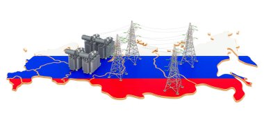 Rusya 'daki elektrik santralleri, beyaz arka planda 3 boyutlu görüntüleme