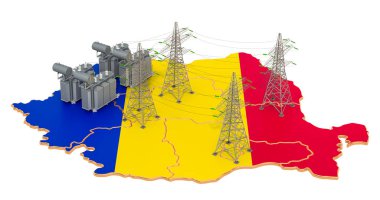 Romanya 'daki elektrik santralleri ve 3D görüntüleme beyaz arka planda izole edildi