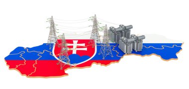 Slovakya 'daki elektrik santralleri, beyaz arkaplanda 3 boyutlu görüntüleme