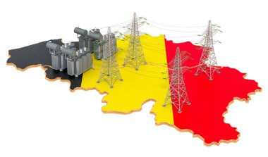 Belçika 'daki elektrik santralleri, beyaz arkaplanda 3 boyutlu görüntüleme