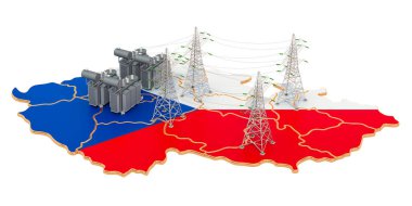 Çek Cumhuriyeti 'nde elektrik santralleri, beyaz arka planda 3D görüntüleme