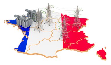 Fransa 'daki elektrik santralleri, beyaz arka planda 3 boyutlu görüntüleme
