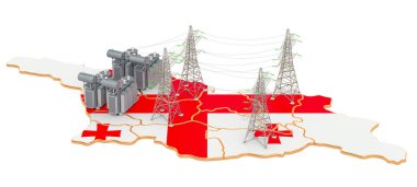 Gürcistan 'daki elektrik santralleri, beyaz arka planda 3 boyutlu görüntüleme