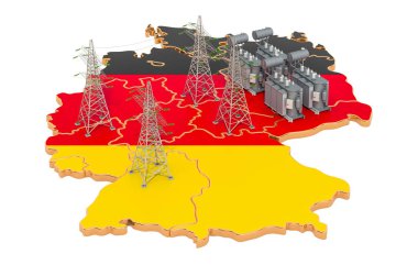Almanya 'daki elektrik santralleri, beyaz arkaplanda 3 boyutlu görüntüleme