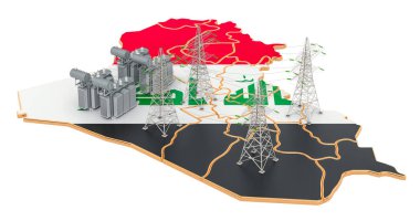 Irak 'taki elektrik santralleri, beyaz arka planda 3 boyutlu görüntüleme