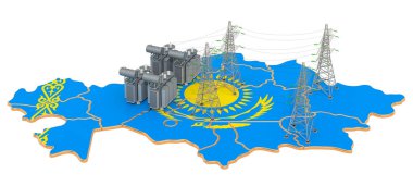 Kazakistan 'daki elektrik santralleri, beyaz arkaplanda 3 boyutlu görüntüleme