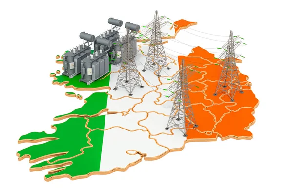 Ηλεκτρικοί Υποσταθμοί Στην Ιρλανδία Καθιστώντας Απομονωμένη Λευκό Φόντο — Φωτογραφία Αρχείου
