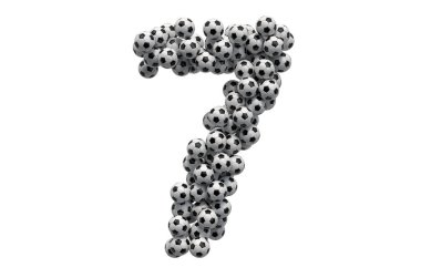 Futbol toplarından 7 numara, beyaz arkaplanda 3 boyutlu görüntüleme