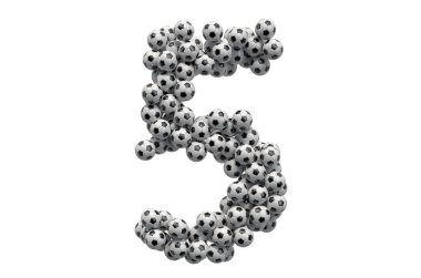 Futbol toplarından 5 numara, beyaz arkaplanda 3 boyutlu görüntüleme