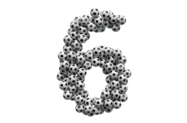 Futbol toplarından 6 numara, beyaz arkaplanda 3 boyutlu görüntüleme