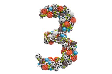 Oyun toplarından 3 numara, beyaz arkaplanda 3 boyutlu görüntüleme