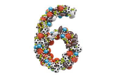 Oyun toplarından 6 numara, beyaz arkaplanda 3 boyutlu görüntüleme