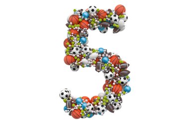 Oyun toplarından 5 numara, beyaz arkaplanda 3 boyutlu görüntüleme