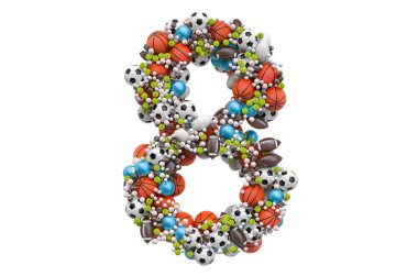 Oyun toplarından 8 numara, beyaz arkaplanda 3 boyutlu görüntüleme