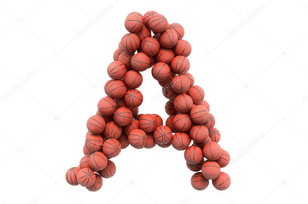 Letter A from basketball balls, 3D rendering isolated on white background