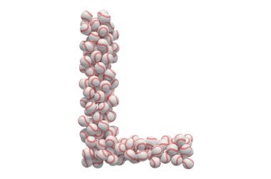 Beyzbol toplarından L harfi, beyaz arkaplanda 3 boyutlu görüntüleme