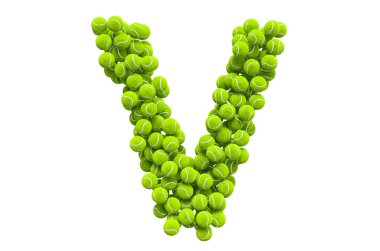 Tenis toplarından V harfi, beyaz arkaplanda 3 boyutlu görüntüleme.