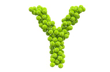 Tenis toplarından Y harfi, beyaz arkaplanda 3 boyutlu görüntüleme