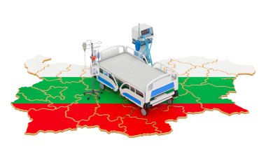 Bulgaristan 'da yoğun bakım ünitesi yoğun bakımda, beyaz arka planda 3D izole edilmiş