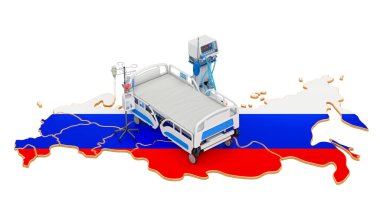 Rusya 'da yoğun bakım ünitesi yoğun bakımda, beyaz arka planda 3 boyutlu görüntüleme