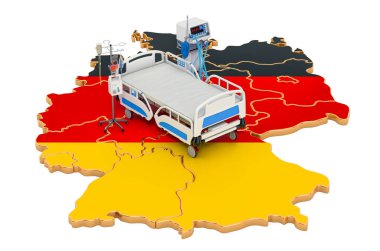 Almanya 'da yoğun bakım ünitesi yoğun bakım, beyaz arka planda 3 boyutlu görüntüleme
