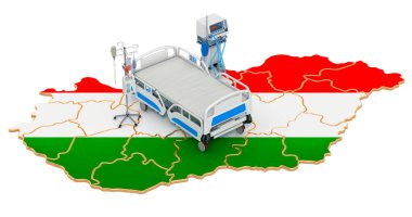 Macaristan 'da yoğun bakım ünitesi yoğun bakım, beyaz arka planda 3 boyutlu görüntüleme