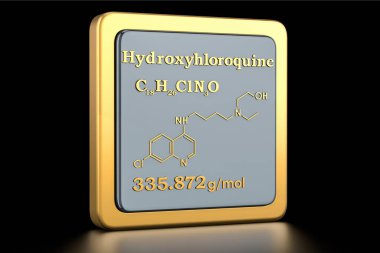 Hidrokloroksin ikonu. İkon, HCQ 'nun kimyasal formülü, moleküler yapı. 3B görüntüleme