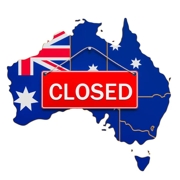 Australian Map Closed Hanging Sign Quarantine Concept Rendering Isolated White — Stock Photo, Image