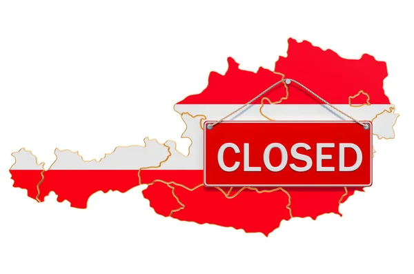 Austrian Map Closed Hanging Sign Quarantine Concept Rendering Isolated White — Stock Photo, Image