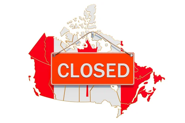 Mapa Canadense Com Sinal Suspensão Fechado Conceito Quarentena Renderização Isolada — Fotografia de Stock