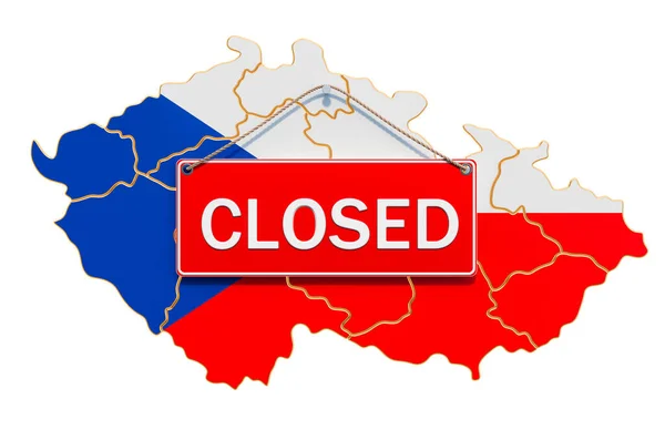 Czech Republic Map Closed Hanging Sign Quarantine Concept Rendering Isolated — Stock Photo, Image