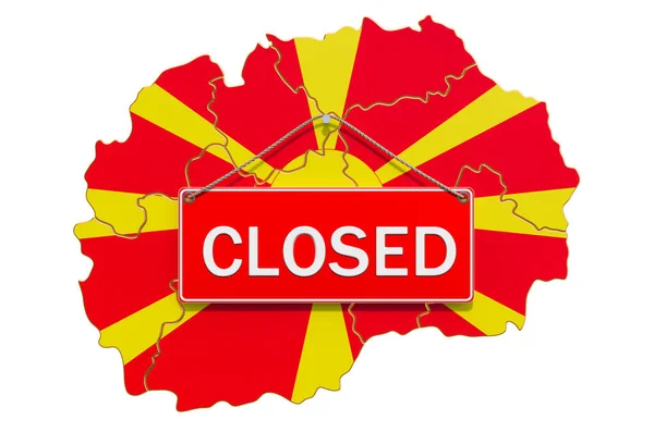 Macedonian Map Closed Hanging Sign Quarantine Concept Rendering Isolated White — Stock Photo, Image