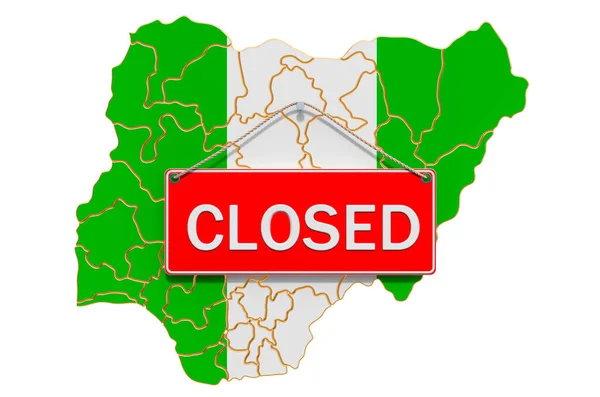 Nigériai Térkép Zárt Felirattal Karantén Koncepció Renderelés Elszigetelt Fehér Háttér — Stock Fotó