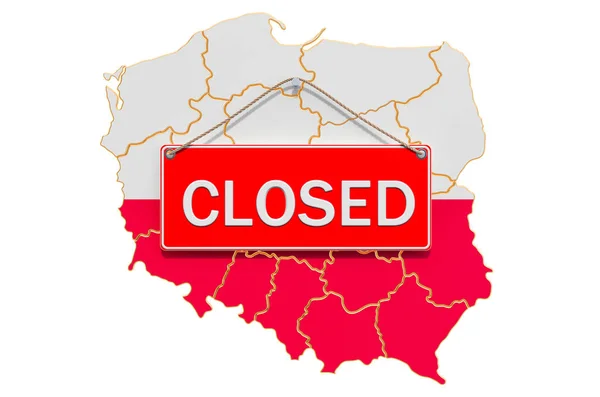 Polish Map Closed Hanging Sign Quarantine Concept Rendering Isolated White — Stock Photo, Image