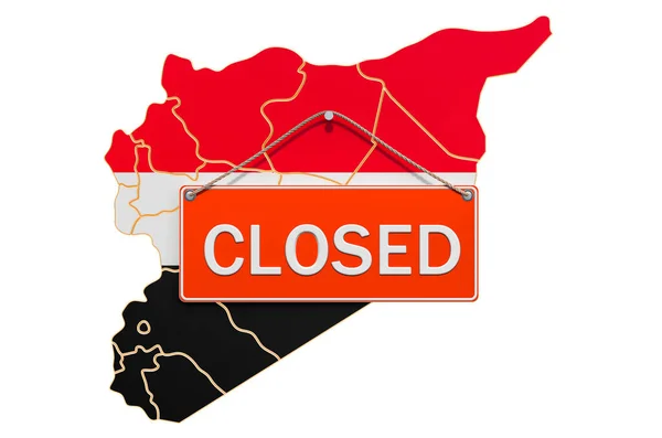 Сирійська Карта Закритим Знаком Повішення Карантинна Концепція Рендеринг Ізольований Білому — стокове фото