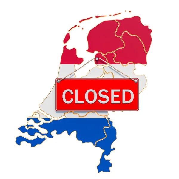 Holland Térkép Zárt Felirattal Karantén Koncepcióval Renderelés Elszigetelt Fehér Háttér — Stock Fotó