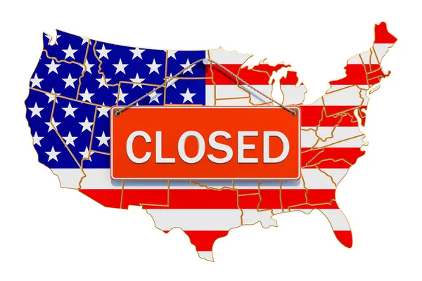 United States Map Closed Hanging Sign Quarantine Concept Rendering Isolated — Stock Photo, Image