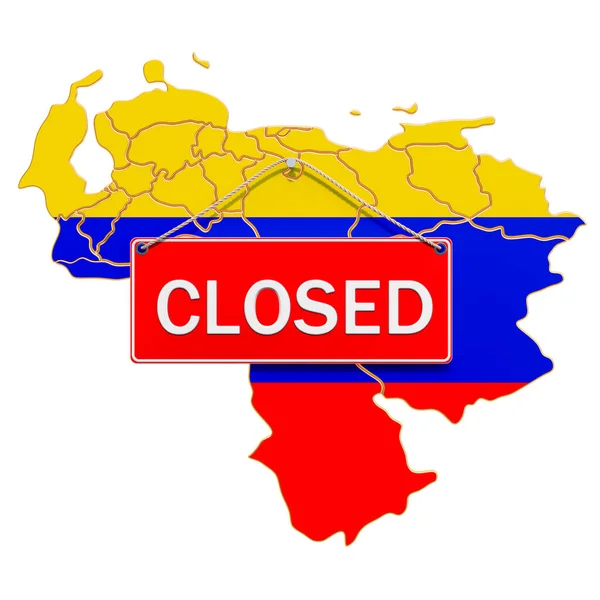 Mapa Venezuelano Com Sinal Suspensão Fechado Conceito Quarentena Renderização Isolada — Fotografia de Stock