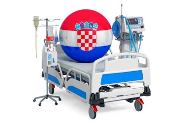 Hırvatistan Sağlık Hizmetleri, Hırvatistan Yoğun Bakım. Beyaz arkaplanda 3B görüntüleme izole edildi