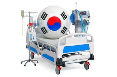 Güney Kore Sağlık Hizmetleri, Güney Kore 'de yoğun bakım. Beyaz arkaplanda 3B görüntüleme izole edildi