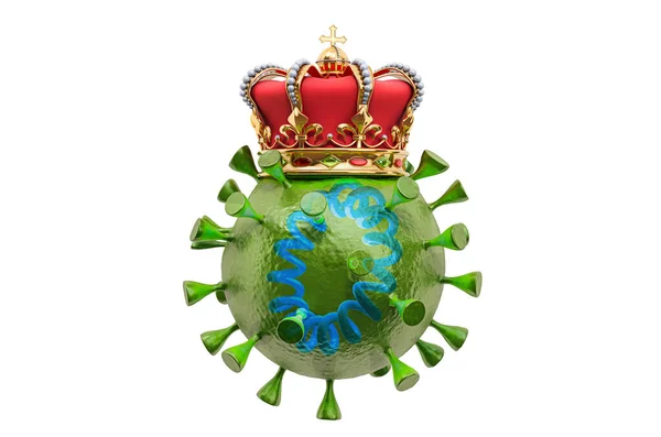 Virus Con Corona Oro Rendering Isolato Sfondo Bianco — Foto Stock